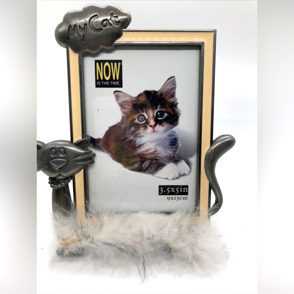 Cute kitty picture frame with feathers